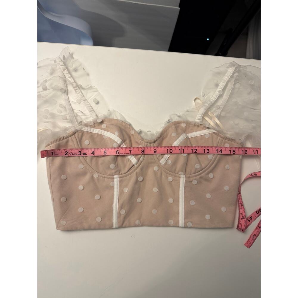 Runaway White Corset Crop Top White Polka Dot Sheer Sleeve Size M - Picture 10 of 13
